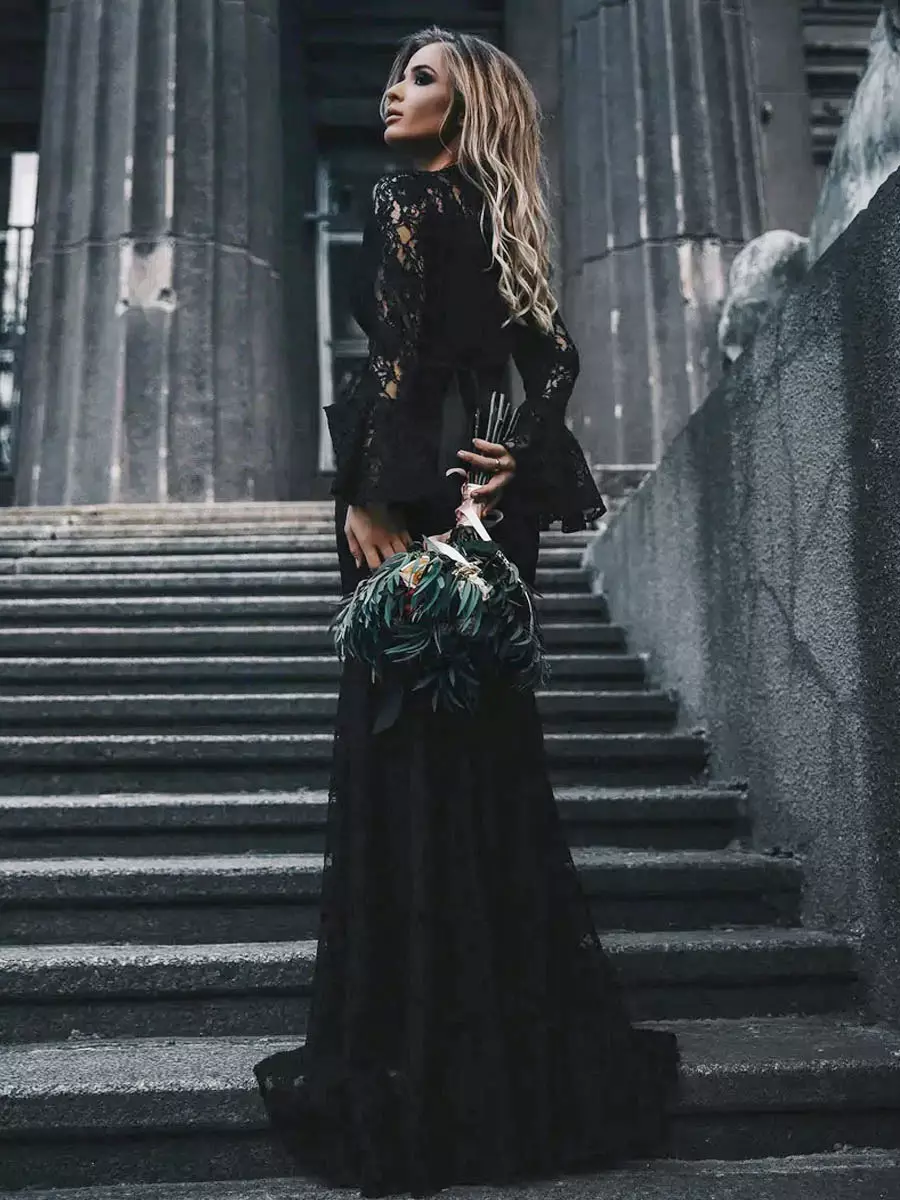 mermaid wedding dress with black sash mermaid wedding dress with black sash Gothic Black Wedding Dress
