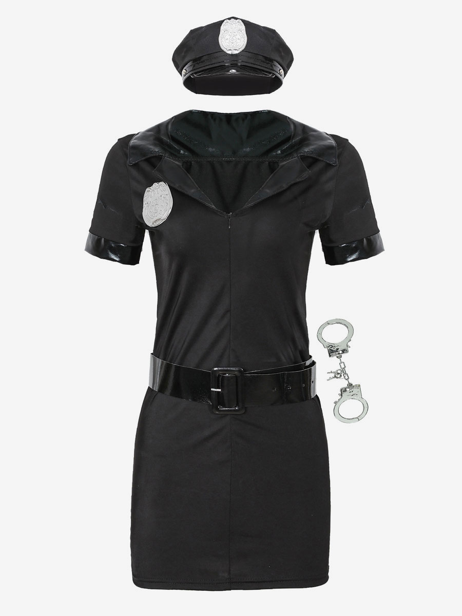 Halloween Corps Costume For Women Policewoman Hat Sash Handcuffs Dress ...