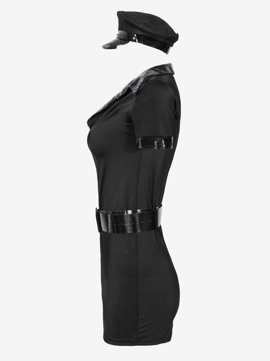 Disfraz sexy de policía para mujer, Conjunto completo de 4 piezas de  disfraces de Halloween con sombrero de mujer policía y vestido ajustado  corto Disfraces de profesión 