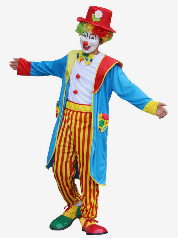 Carnival Circus Clown Costume Light Sky Blue Unisex Sash Hat Set ...