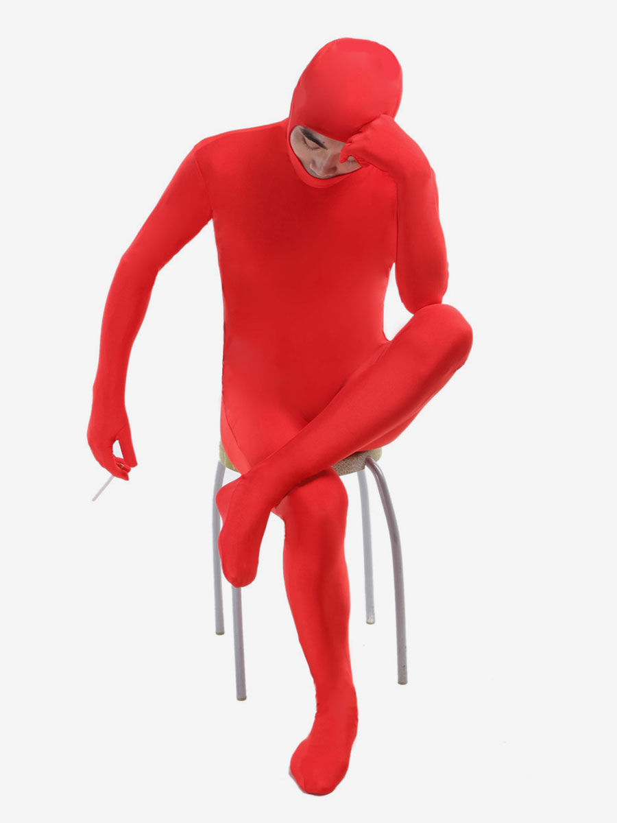Morph Suit Red Lycra Spandex Fabric Catsuit with Face Opened Men's