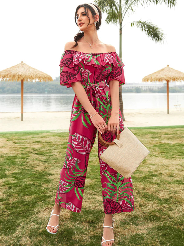 Pink Floral Wide Leg Jumpsuit One Size