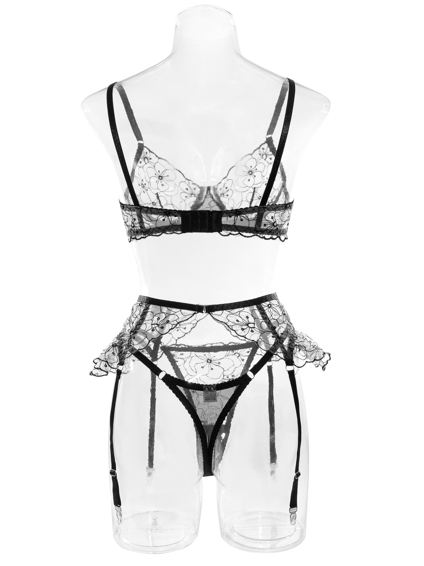Lingerie Bras Bra For Woman White Floral Print Lace 3-Piece Sexy Hot ...