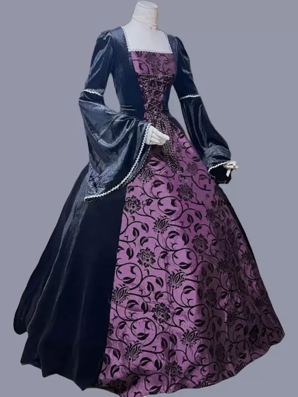Rococo Ball Gown Purple Retro Costumes Women's Marie Antoinette Costume Floral Print Ruffles Polyester Tunic Dress Retro Masquerade Ball Gown - Lolitashow.com Rococo Ball Gown Purple Retro Costumes Women's Marie Antoinette Costume Floral Print Ruffles Polyester Tunic Dress Retro Masquerade Ball Gown - Lolitashow.com