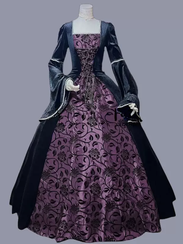 Rococo Ball Gown Purple Retro Costumes Women's Marie Antoinette Costume Floral Print Ruffles Polyester Tunic Dress Retro Masquerade Ball Gown - Lolitashow.com Rococo Ball Gown Purple Retro Costumes Women's Marie Antoinette Costume Floral Print Ruffles Polyester Tunic Dress Retro Masquerade Ball Gown - Lolitashow.com