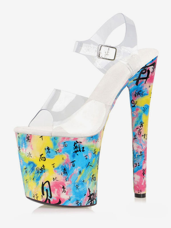 Pole Dance Shoes Women's Clear Floral Platform Exotic High Heel Sandals