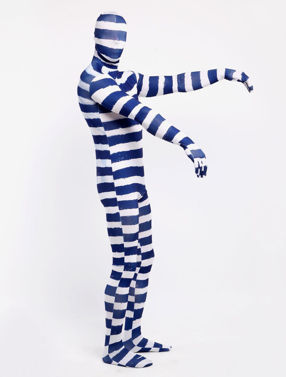 Morph Suit Blue Stripes Zentai Suit Full Body Lycra Spandex Bodysuit 