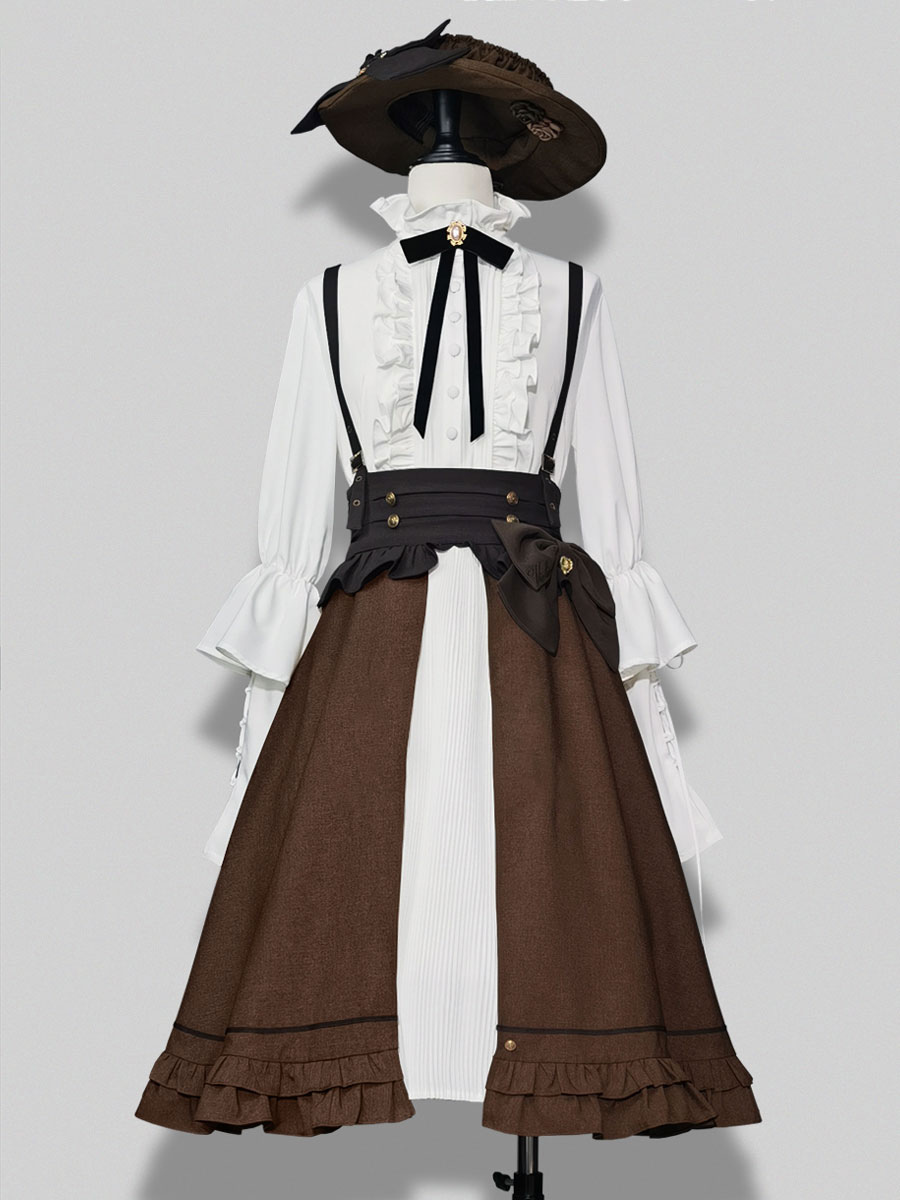 Jupe Steampunk Lolita SK Café Brun Volants Lolita Jupes