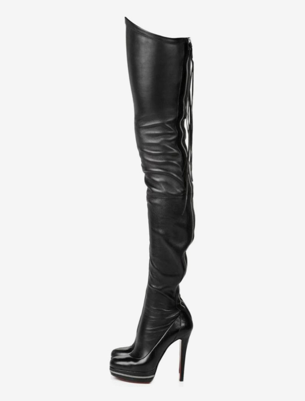 Thigh High Boots High Heel Women's Black Leather back zipper Sexy boots ...