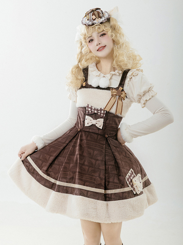 Robe Mignonne Lolita en velours sans manches avec nœuds