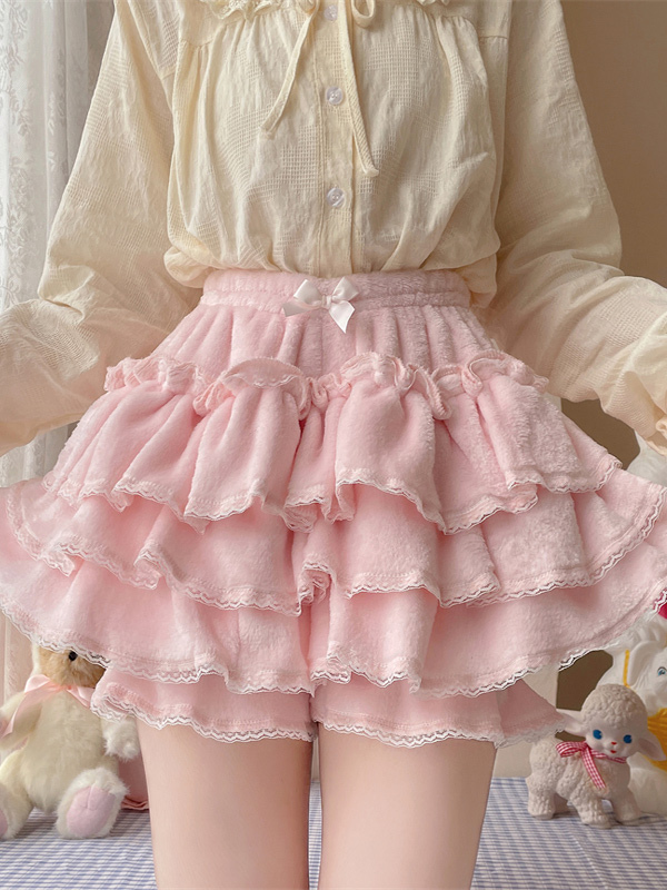 Short Lolita rose en dentelle à volants Sweet Lolita Bloomers