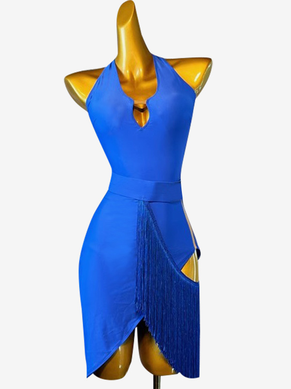 Costume de danse latine bleu Royal pour femmes robe en Lycra et Spandex vêtements de danse élégants pour danseuse latine