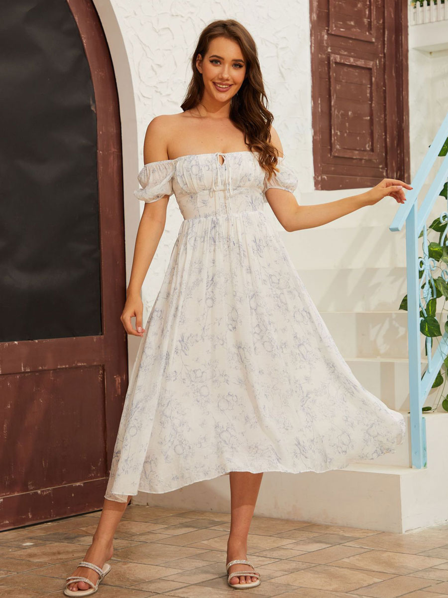 Robe Convertible Florale À Lacets Dos Nu Robes Midi Décontractées D&#39;été