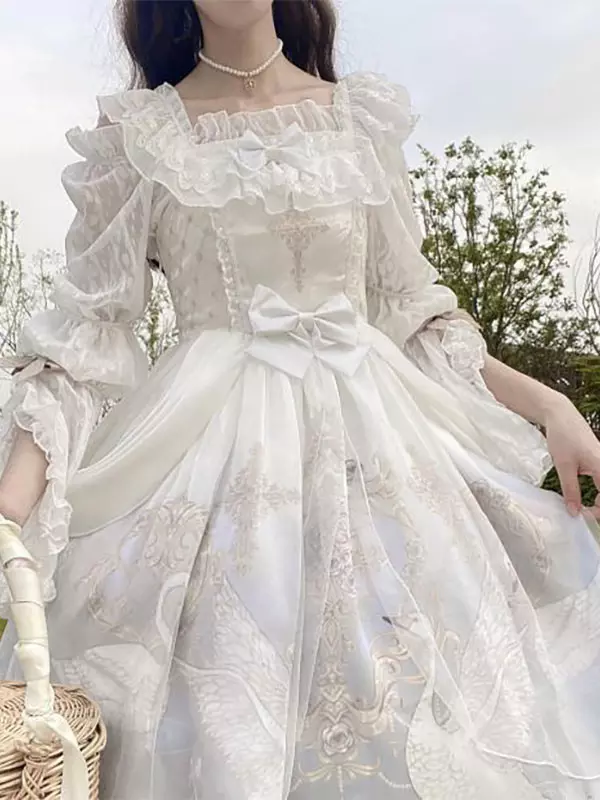 スイートロリータブラウス ホワイト 長袖 ロリータトップ フリル