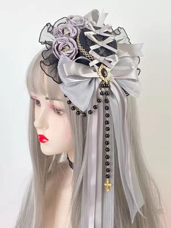 Chapeau Gothique Lolita Volants Noeuds Accessoire Polyester Noir Accessoires Lolita