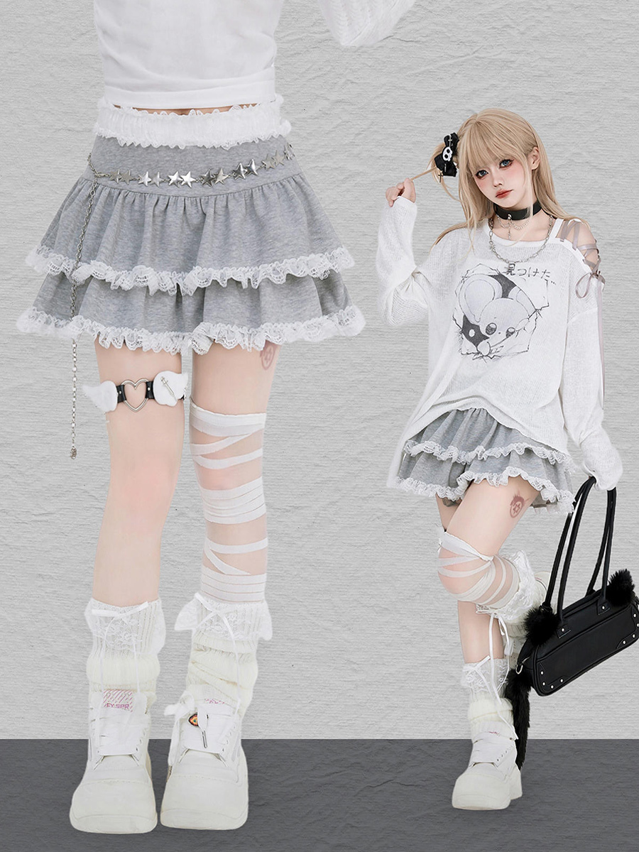 Jupes Lolita gris clair à volants étagés Sweet Lolita SK