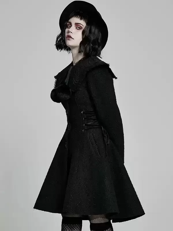 Gothic Lolita Mäntel Schwarze Pom Poms Polyester Mantel Winter Lolita Mäntel