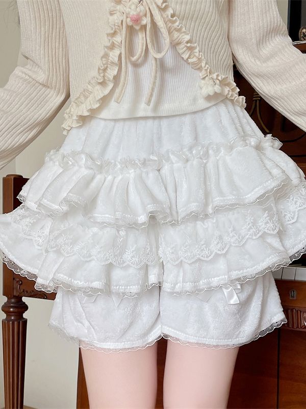 Short Lolita ample en dentelle à volants et pantalon Sweet Lolita rose