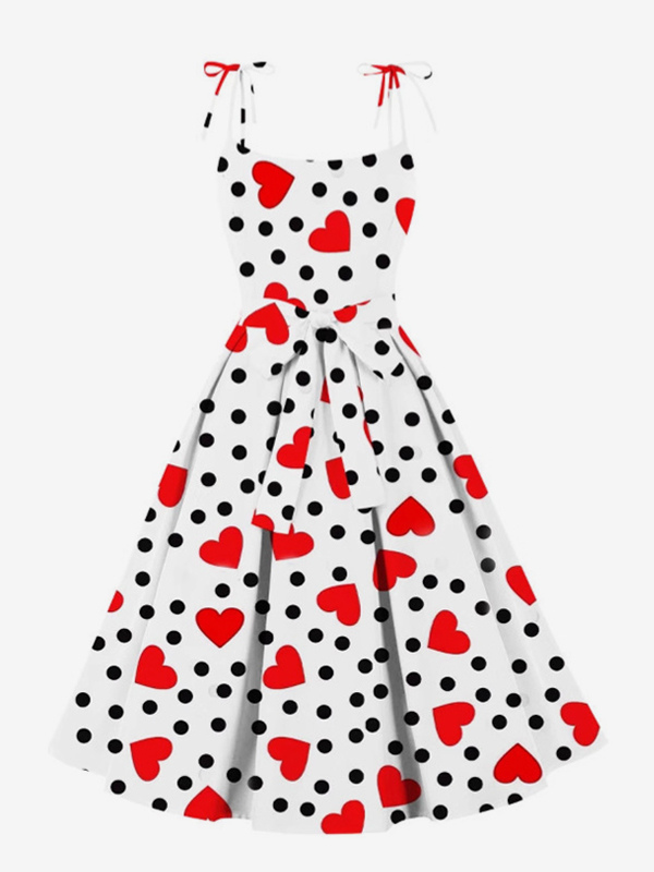 Robe vintage à motif cœur A-line années 1950 style Audrey Hepburn à pois Robe à bretelles pour la Saint-Valentin pour femme 2025