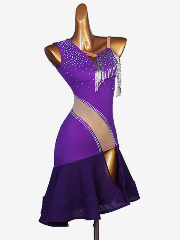 Costume de danse latine violet femmes ensemble Lycra Spandex robe danse Costume Cosplay Costume Halloween