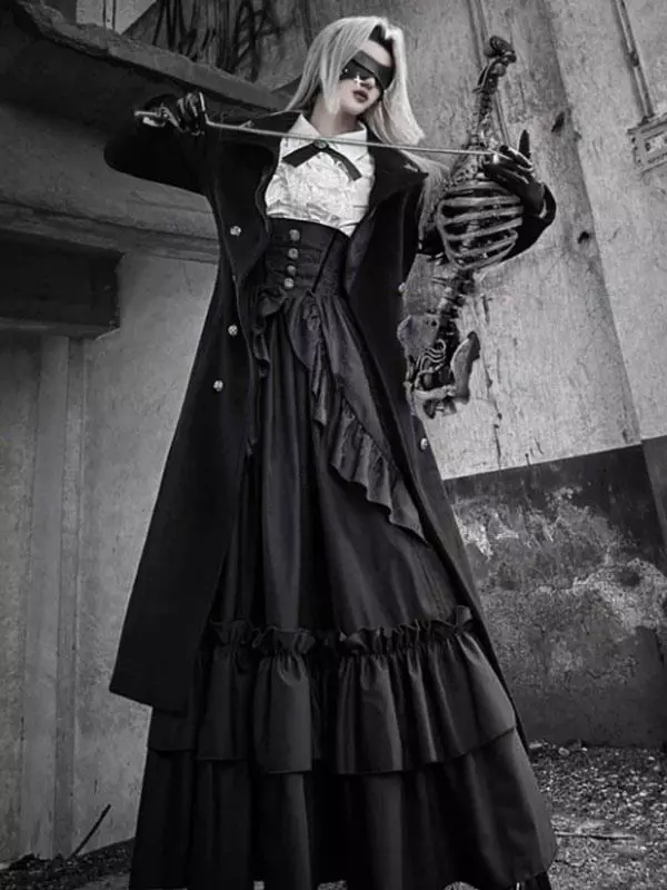 【クラシカルなピンタックフリルJSK★黒】ゴシック ゴスロリィタ 懐古 Y2K ゴスロリ SK フリル ジャガード ロリータ ロングスカート