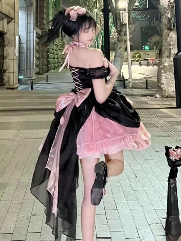 BODYLINE レースアップのリボンフリルジャンパースカート bodyline