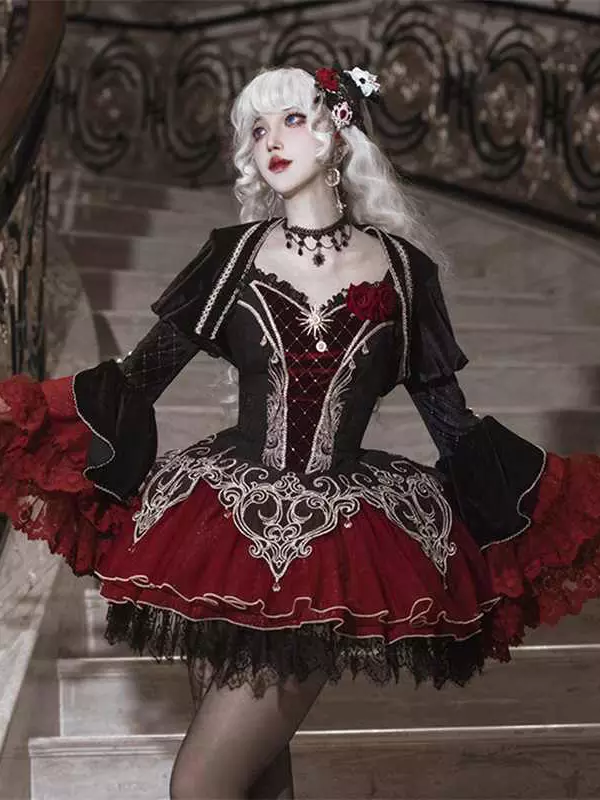 ゴシック ロリータ ドレス レース ローズ フローラル プリント