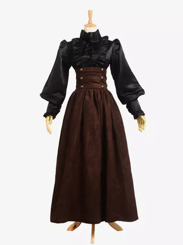 brown renaissance dress Medieval Brown Dress with Long Sleeves | Viking Era-Inspired Women's Gown | Renaissance Festival, LARP, Costume