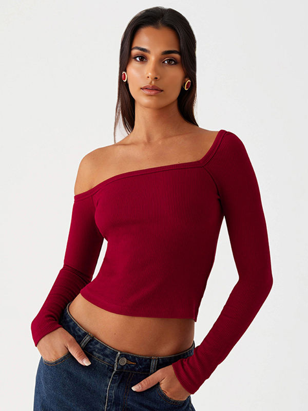 milanoo Asymmetrical Long Sleeve Top One-Shoulder Spring Basic T-shirt For Women 2025