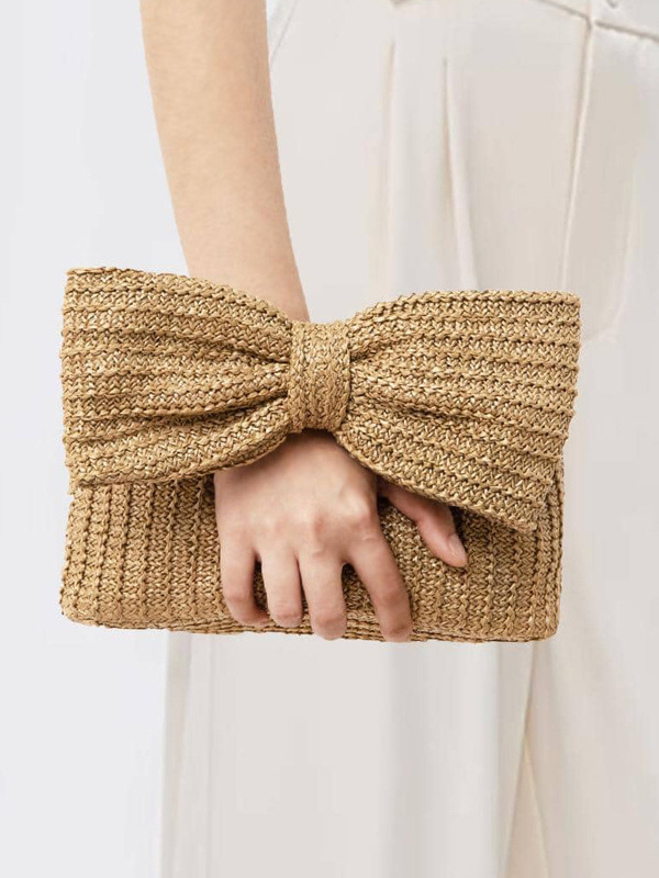 Pochette en paille avec nœud pour les vacances petit sac pour femme 2025