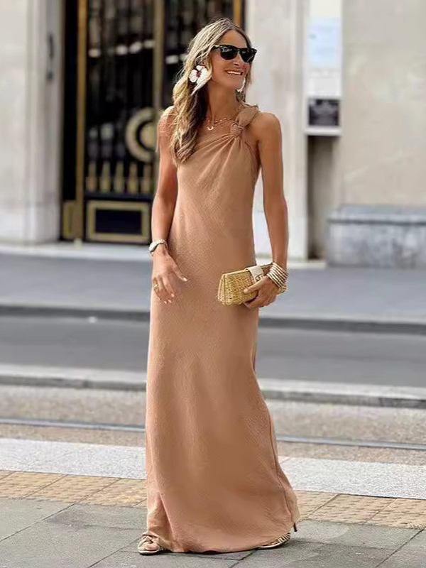 Robe longue ample à nœud et à une épaule - Robe bohème pour femme 2025