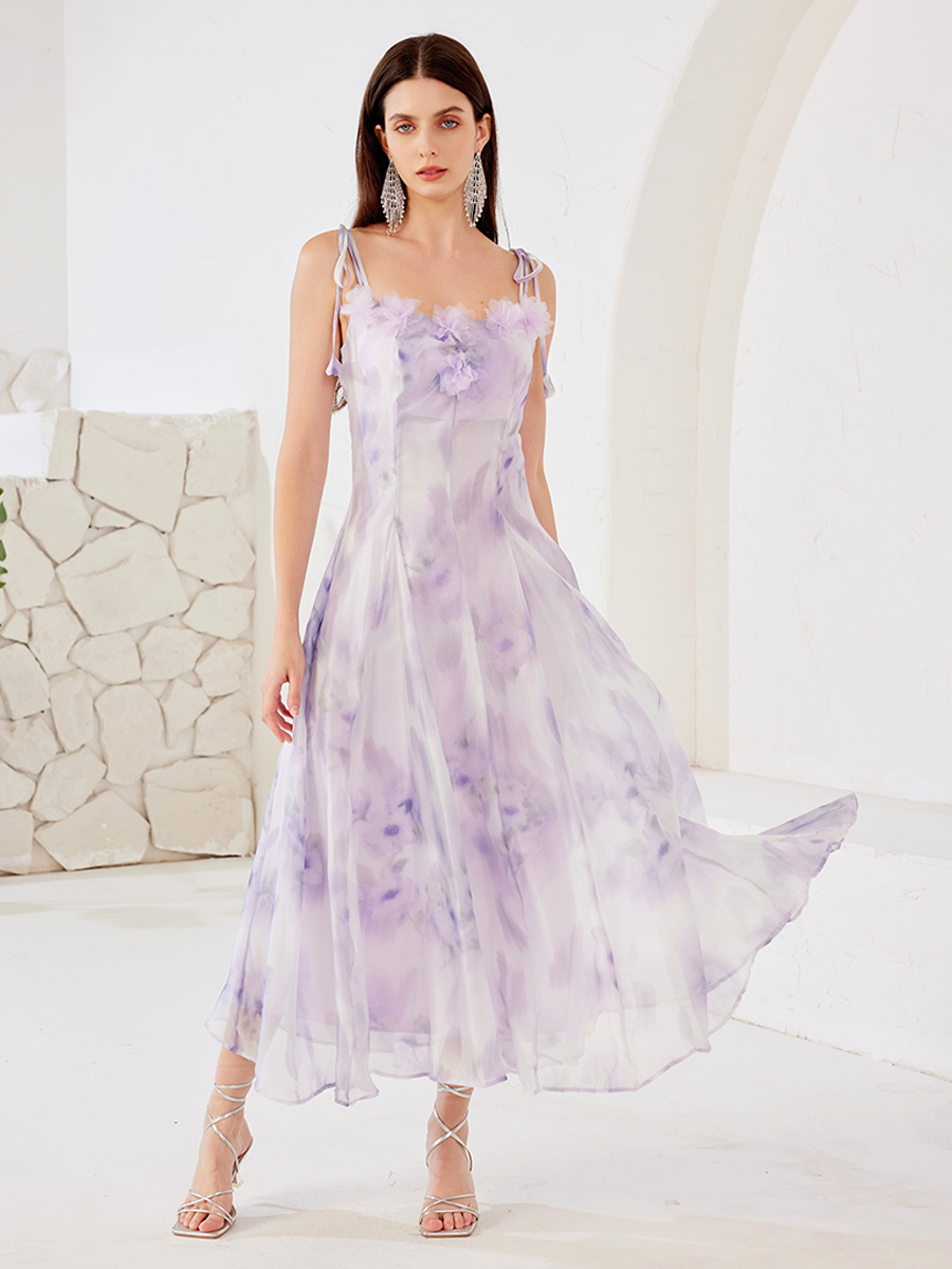 milanoo Floral Dress In Lavender A-line Elegant Summer Flowy Long Dress For Women 2025