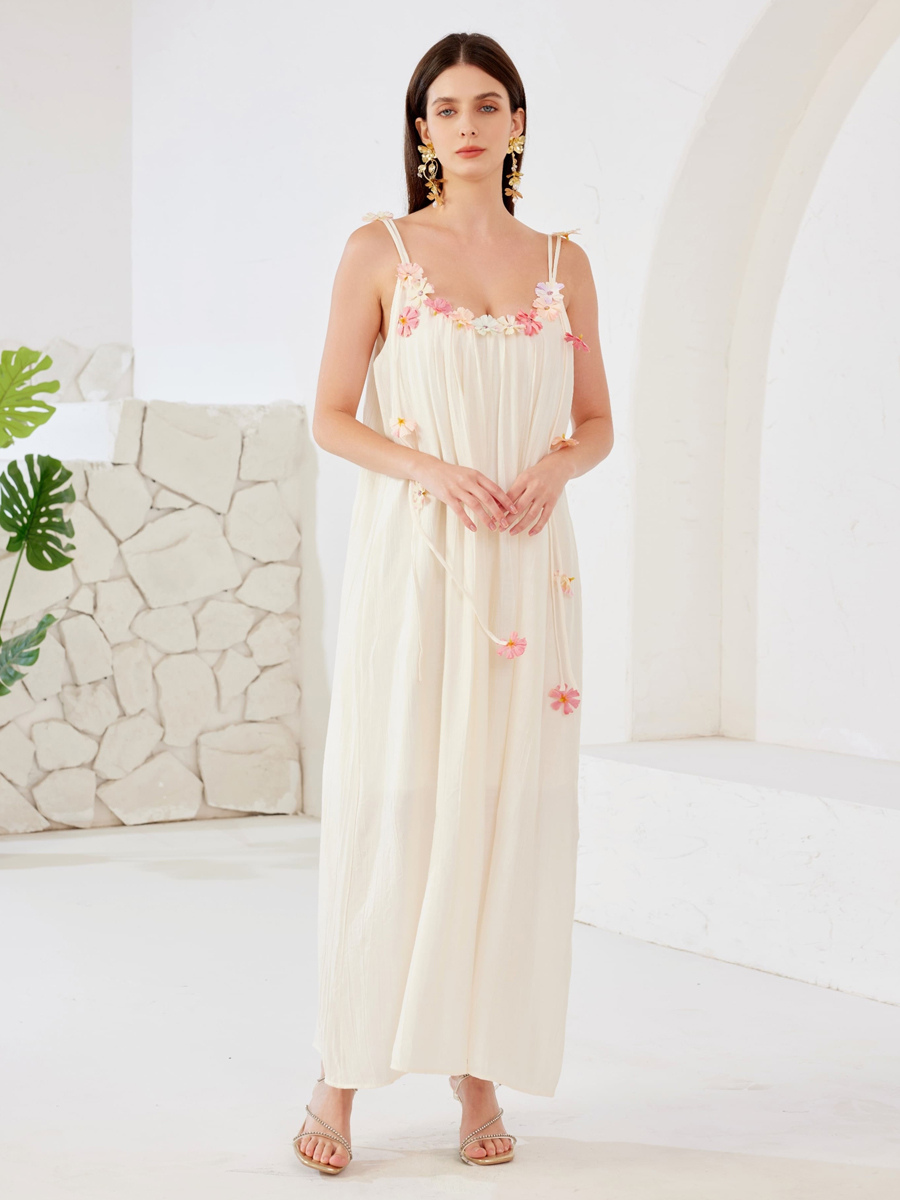 Robe longue blanche à imprimé floral 3D pour femme tenue d&#39;été de plage 2025