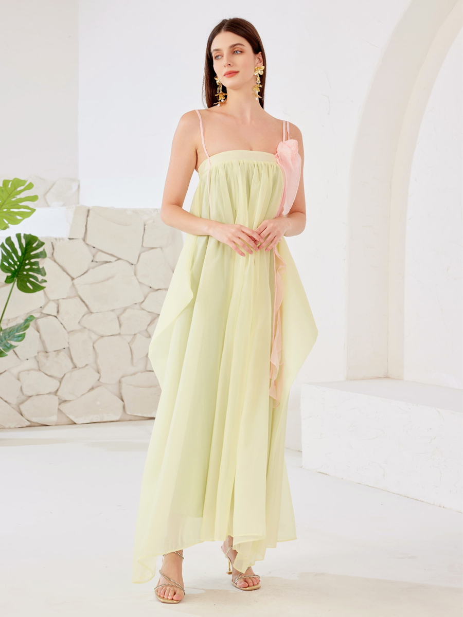 Robe longue fendue à couleur contrastée pour femme tenue de plage d&#39;été 2025