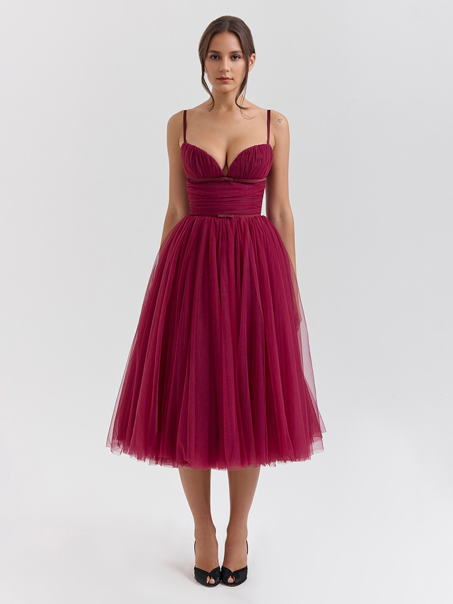 Robe mi-longue en tulle douce robe trapèze pour fête d&#39;anniversaire robe nuisette pour femme 2025