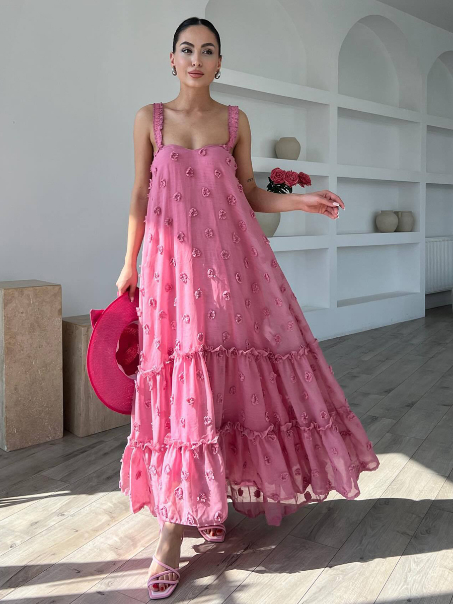 Robe longue bohème avec fleurs 3D Robe de plage d&#39;été pour femme 2025