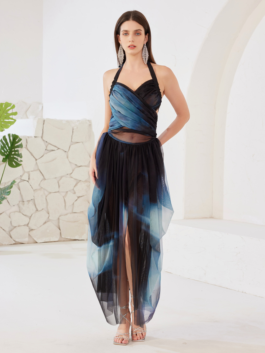 Robe de plage dégradée sexy à fente transparente pour femme 2025