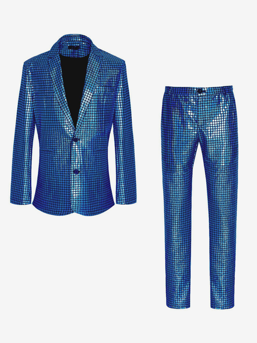 Blazer à paillettes métallisé pour homme ensemble 2 pièces slim tenue de soirée de bal de mariage de banquet veste et pantalon