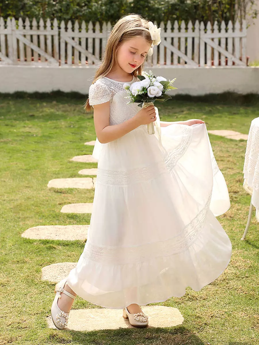 Vestidos de niña de las flores para bodas lindos vestidos de niña de las  flores vestidos de niña de las flores para fiestas sociales infantiles  mangas cortas encaje - Lolitashow.com, image size:900x1200