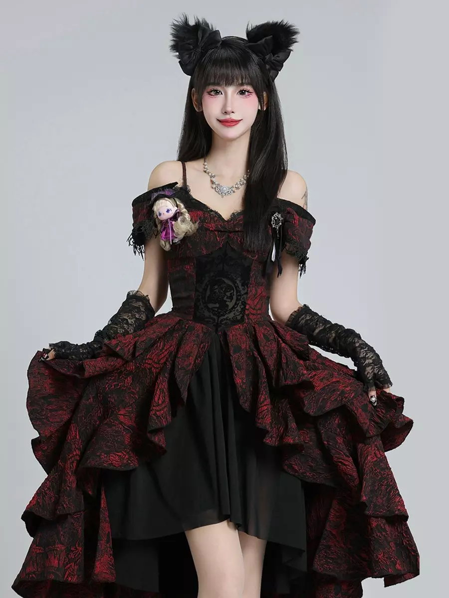 Gothic Lolita Dresses Ruffles Lace Jacquard Burgundy Dress - Lolitashow.com Gothic Lolita Dresses Ruffles Lace Jacquard Burgundy Dress - Lolitashow.com