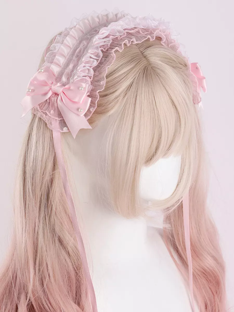 Wedding Dress Lolita Accessories Pink Bows Ruffles Headwear Lace Headband  Headdress - Lolitashow.com