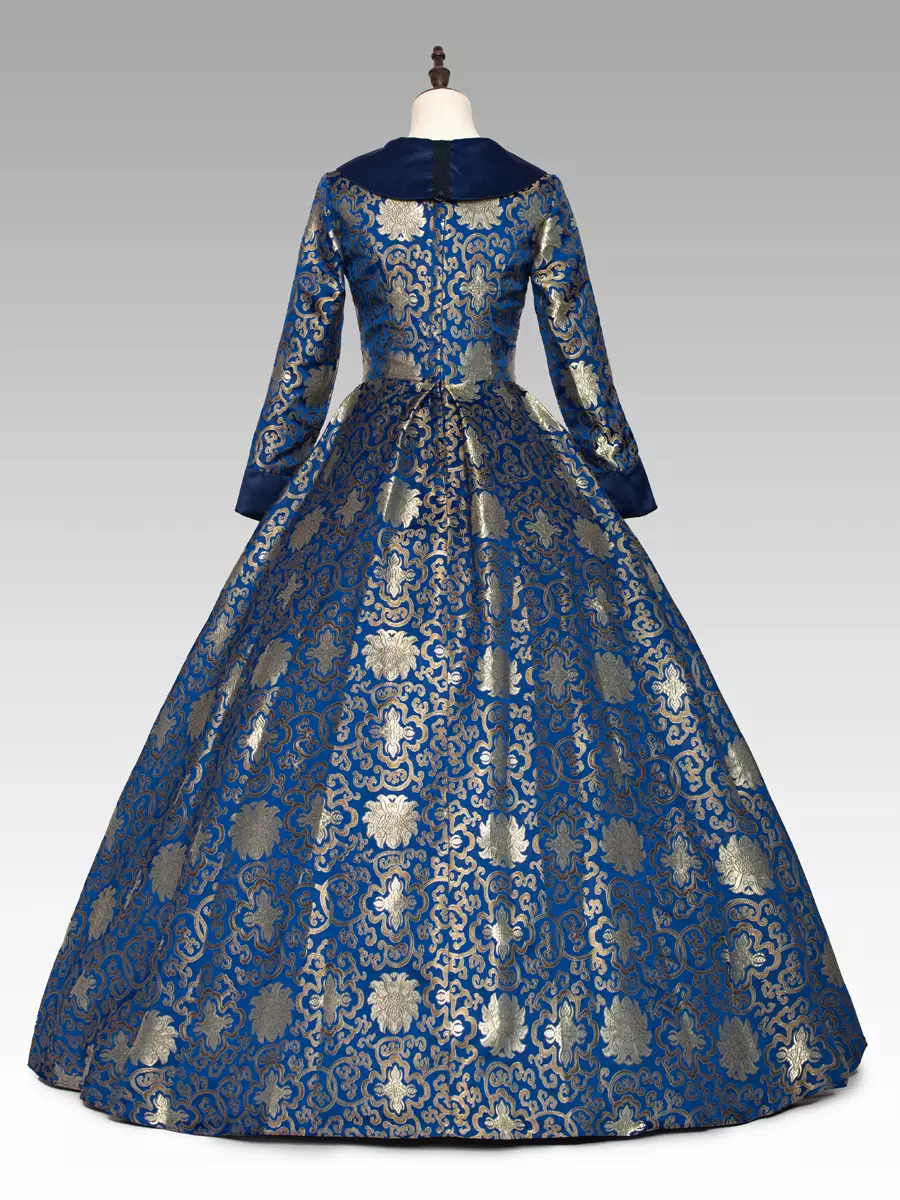 marie antoinette blue dress Retro Costumes Polyester Women's Costume Euro-Style Dress 18th Century Costume Blue floral brocade bodice Beaded homecoming dress Chic Black Tulle Gothic Size:I (UK 6/ US 2)/ OUT OF STOCK