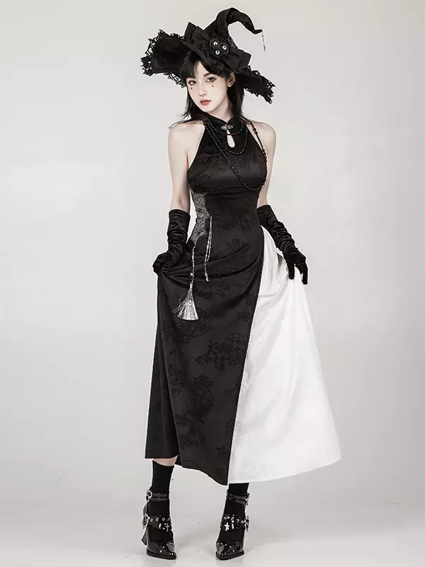 Gothic Lolita Dresses Color Block Jacquard Black Witch Costumes Sleeveless  Jumper Dress - Lolitashow.com