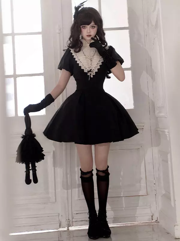 nun black dress Black Warm Cotton Waffle Knee Length Button-Down Dress 44