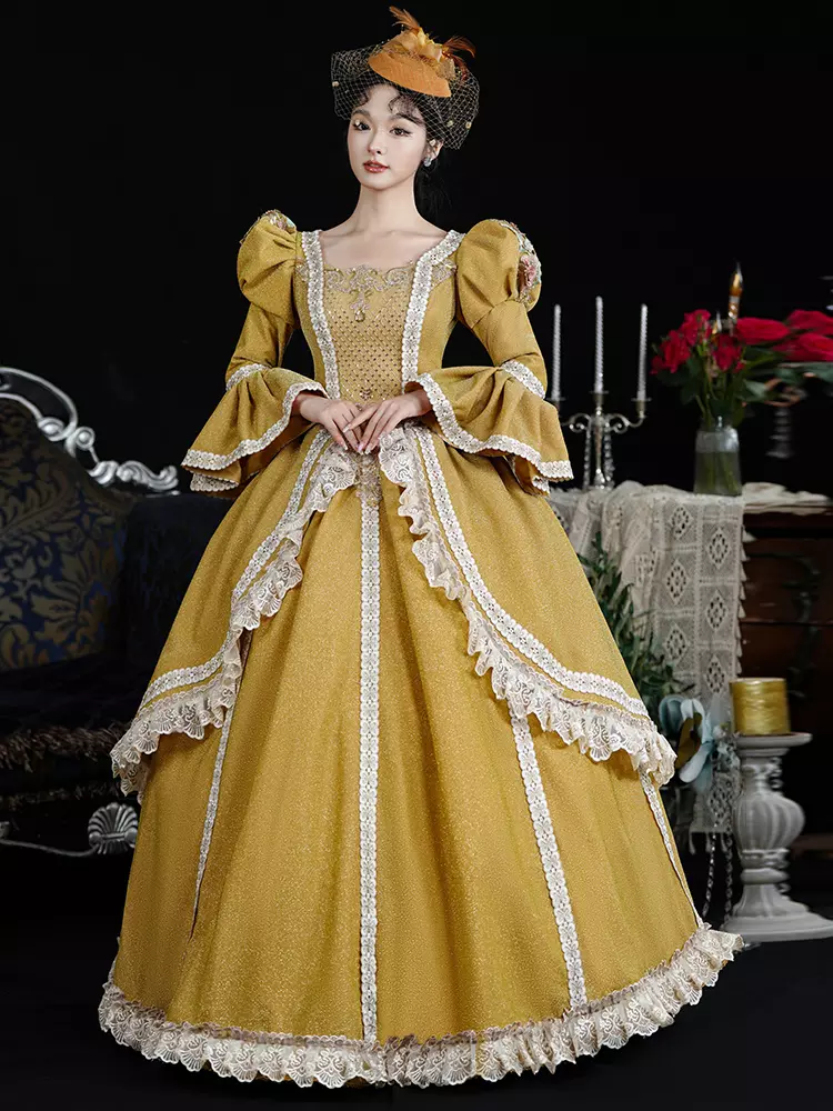 Rococo Baroque Victorian Ball Gowns Royal Style Costume Vintage Inspired  18th Century Classical Polyester Yellow Long Sleeves Lolita Dresses -  Lolitashow.com