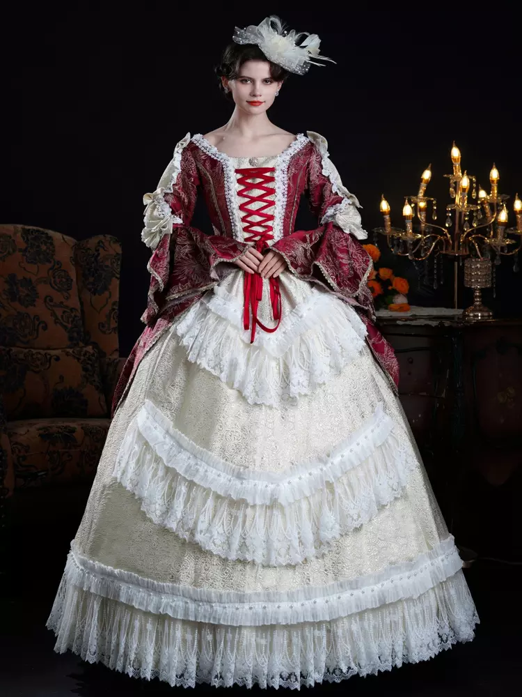 Vintage Dress Victorian Ball Gown Rococo Baroque Marie Antoinette Polyester Long  Sleeves Burgundy Lolita Dresses - Lolitashow.com