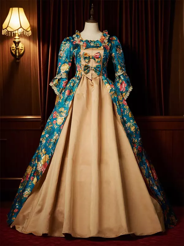 blue tudor dress Light Blue Tudor Gown with Light Orange contrasting Sleeves