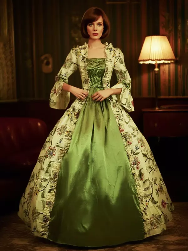 Vintage Inspired Rococo Retro Tudor Green Tudor Dress Costumes Long Sleeves Square Neckline Ball Gown Floral Print with Choker Rococo Era Clothing Carnival Dress - Costumeslive.com Vintage Inspired Rococo Retro Tudor Green Tudor Dress Costumes Long Sleeves Square Neckline Ball Gown Floral Print with Choker Rococo Era Clothing Carnival Dress - Costumeslive.com
