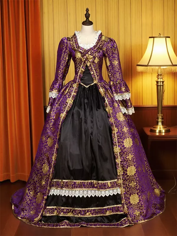 Victorian Vintage Inspired Gothic Retro Costume Purple Lace Trim Long  Sleeve Royal Masquerade Dresses Carnival Dress - Costumeslive.com