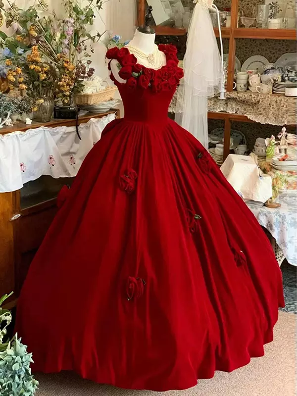 red rococo dress Victorian Vintage Inspired Rococo Retro Tudor Dress Costume Rococo Fantastic Red Ruffles Ball Gown half Sleeves Rococo era outfits Royal Costumes dress Burgundy Carnival Dress